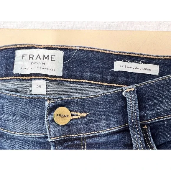 FRAME Le Skinny de Jeanne Jeans Women 29 Blue Excellent Raw Staggered Hem Astell - Picture 6 of 8